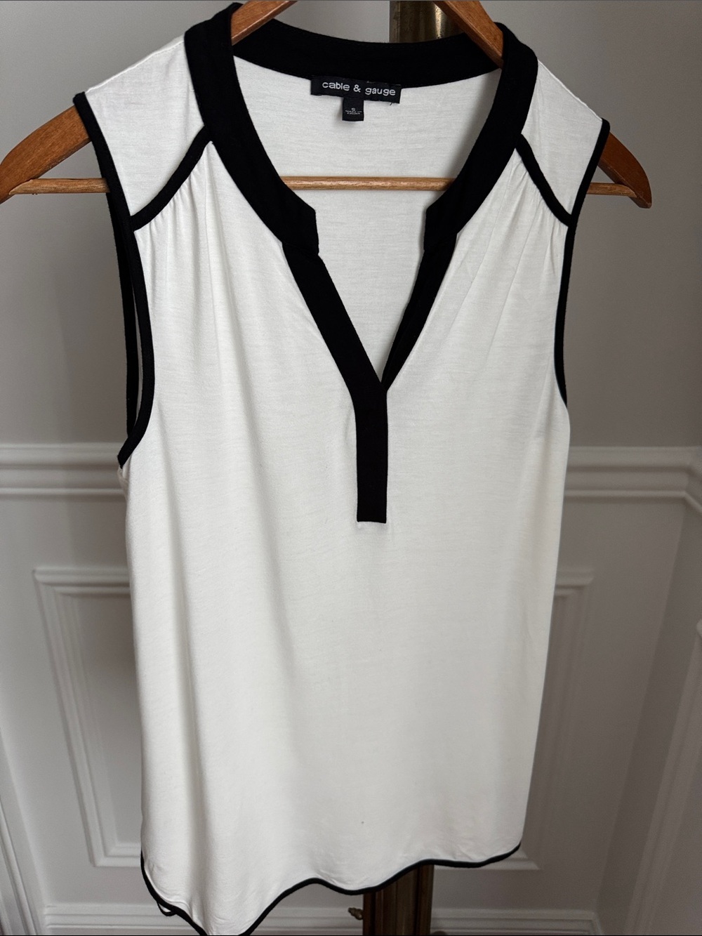 Cable & Gauge White Tank Top with Black Trim